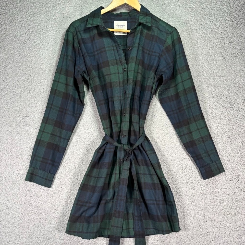 Abercrombie & Fitch Tartan Plaid Bath Robe Sz S Sexy His Shirt Style Blue Green